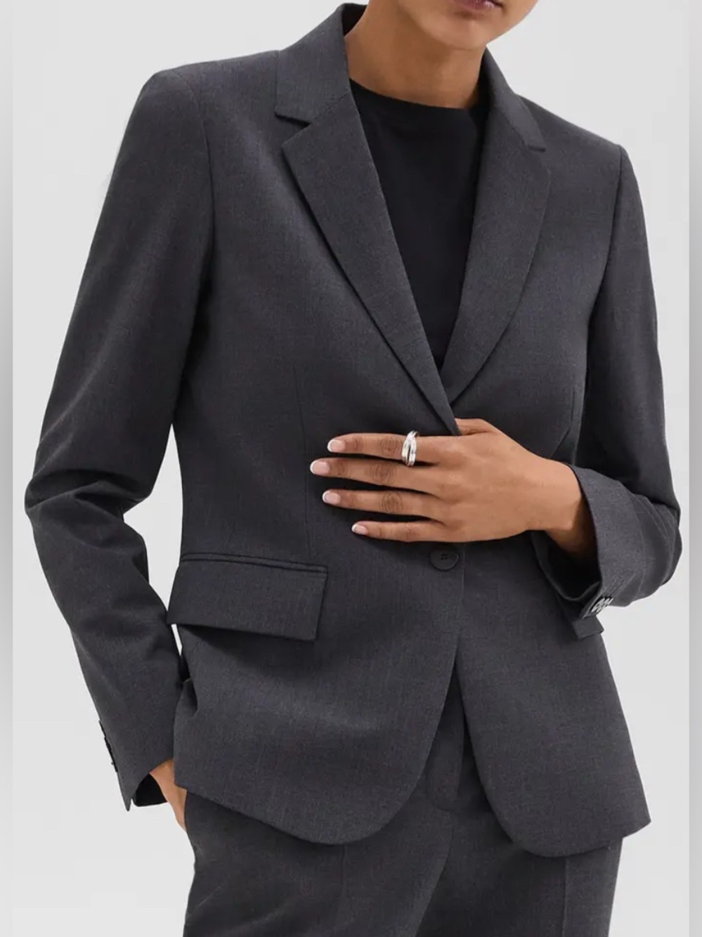 THEORY  CARISSA
 Dark Charcoal Two-Button Blazer
Color Charcoal Melange
Size 18